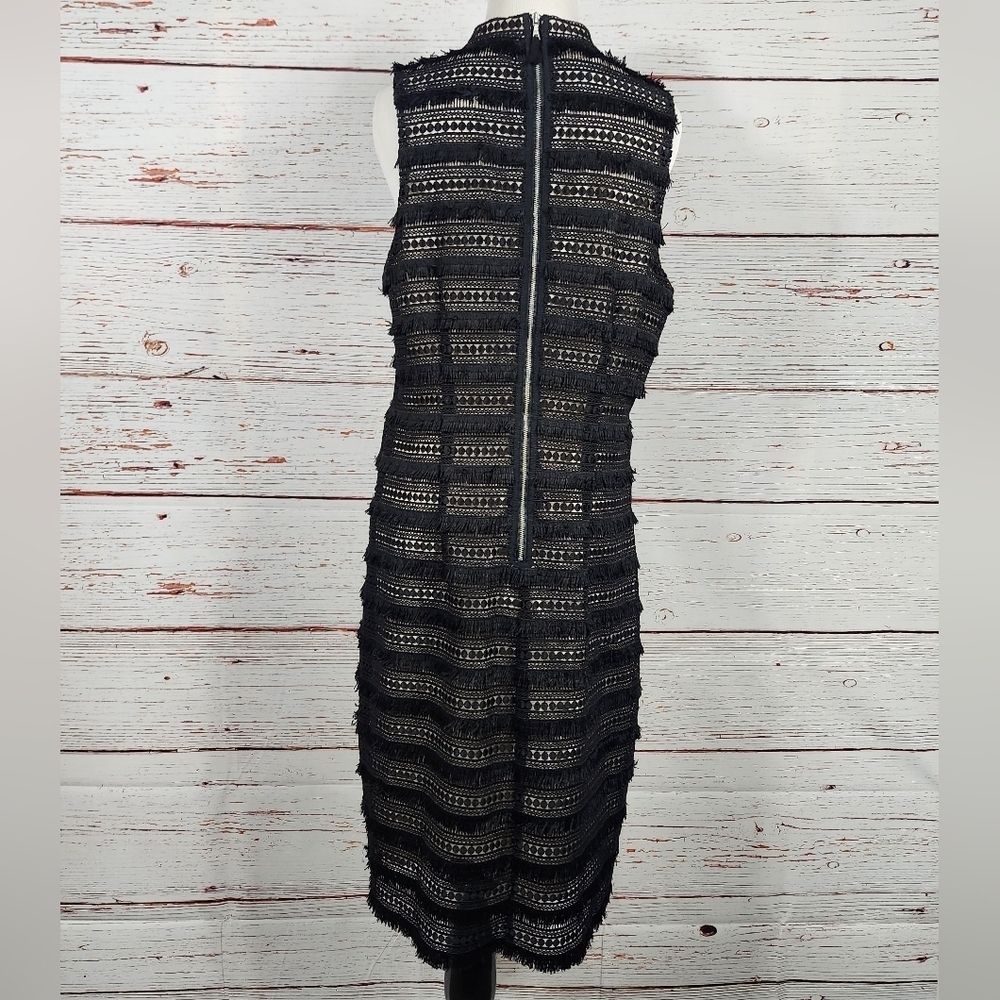 J. CREW Black And Nude Fringe Lace Sheath Dress Size 10 Tall - Picture 7 of 9